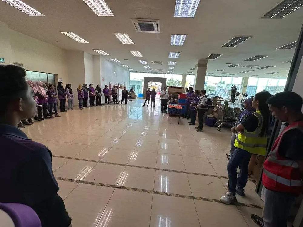 A safety training gathering at Warehouse No. 1.